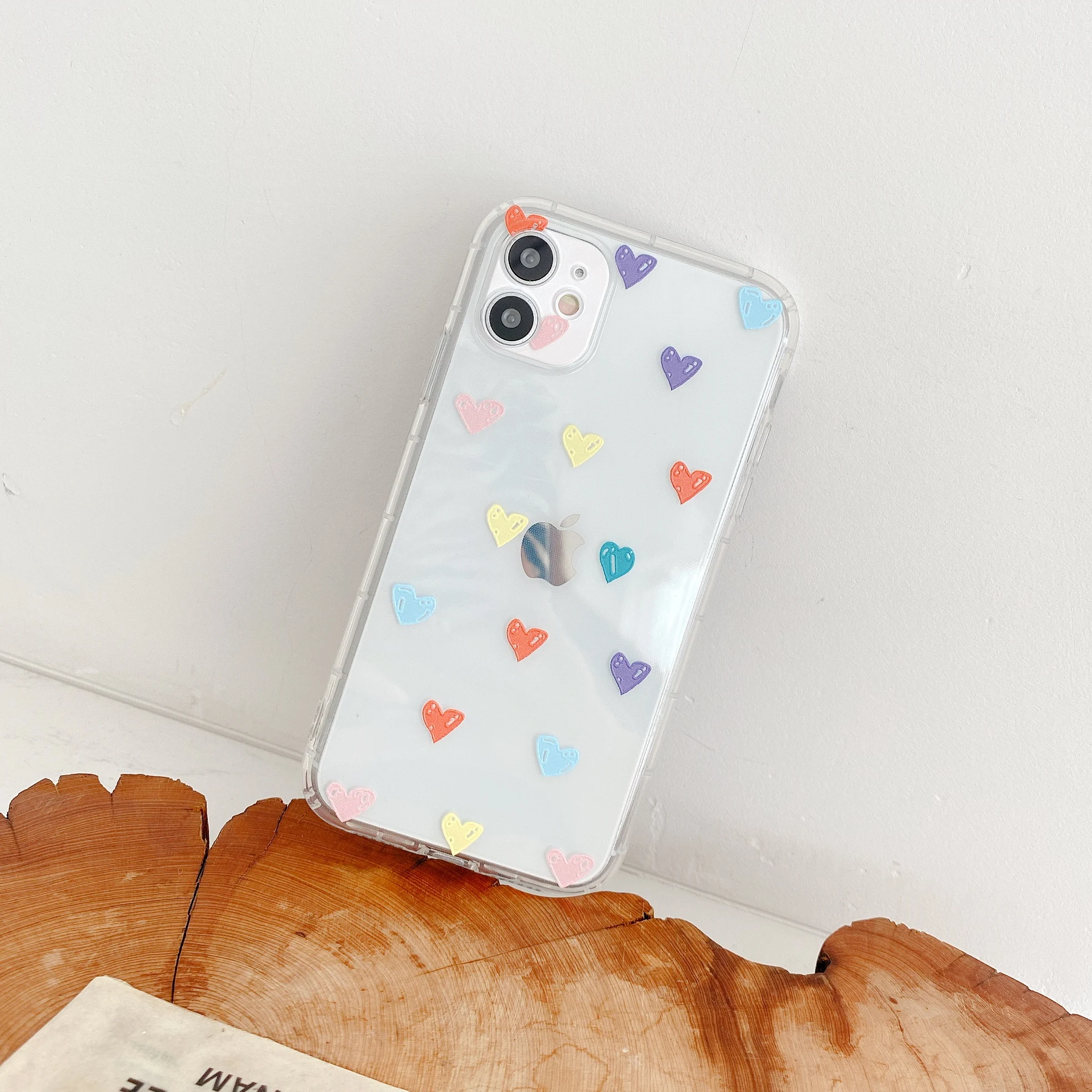 

Color Simple Heart Case for iPhone 12 Pro Max 11 pro 11 XR 7 8 Plus X XS XR MAX Clear Laser Clear Lens Protect Cover SE 2020