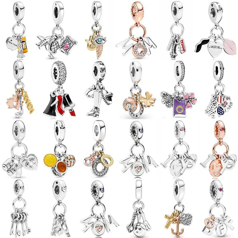 

925 Sterling Silver Charm Heart Key Mum Lipstick Dress Stiletto Statue Of Liberty Pendant Beads Fit Popular Bracelet DIY Jewelry