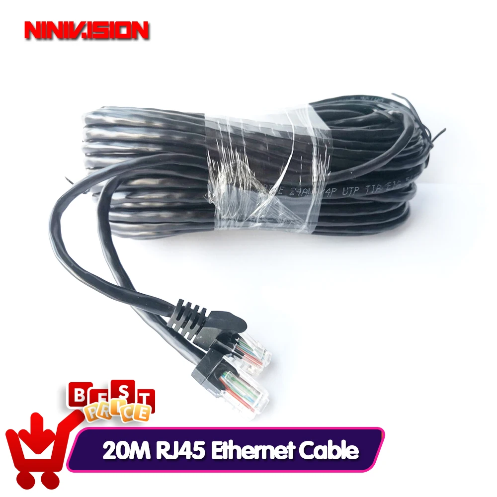

Сетевой кабель Ethernet cat5 NIVISION, 20 м, 65 футов, RJ45, наружный водонепроницаемый кабель LAN проводов для систем видеонаблюдения, POE, IP-камер