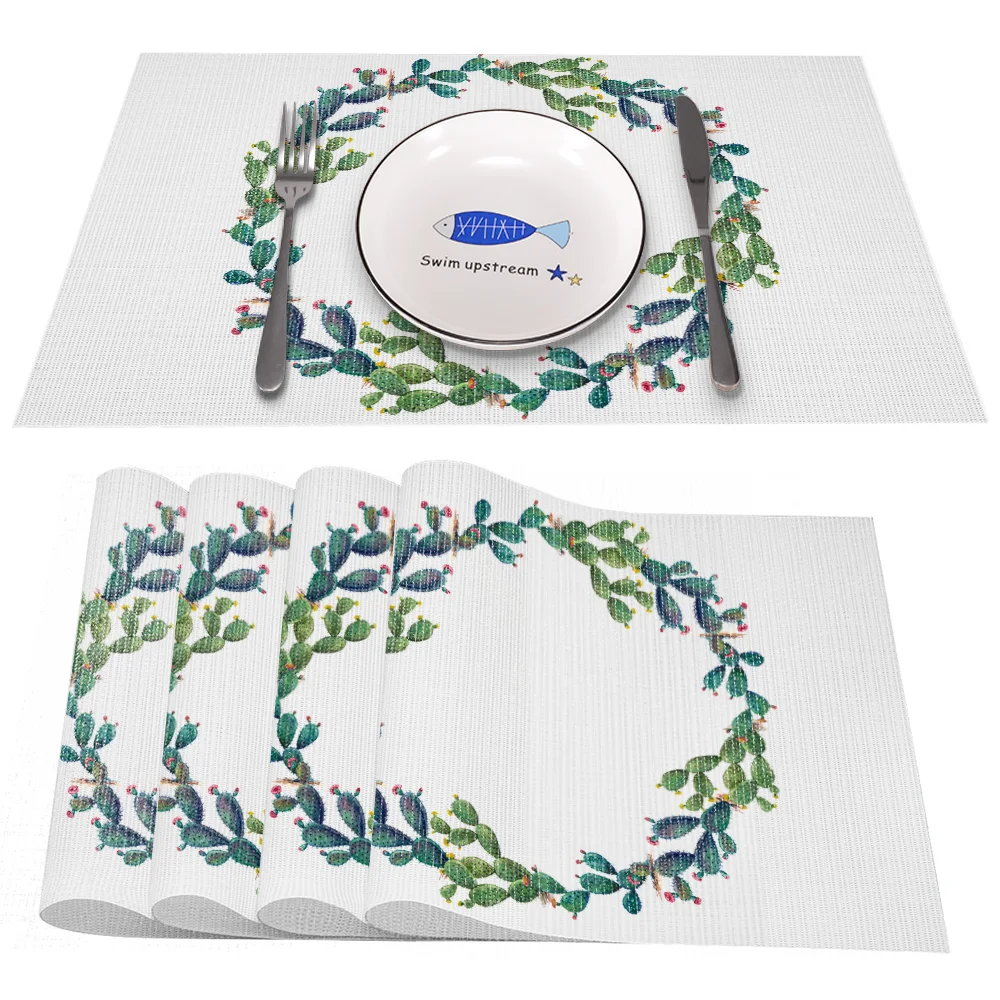 

Wreath Heat-Resistant Placemats Stain Resistant Anti-Skid Washable PVC/Polyeste Table Mats Woven Vinyl Placemats, Set of 4PCS