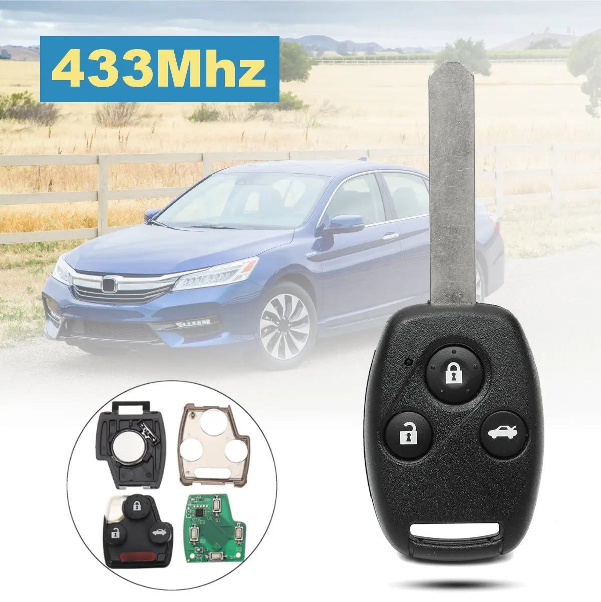 Для Honda-Accord 2003 2004 2005 для CRV 2005-2006 3 кнопки дистанционного ключа 433 МГц ID48 чип