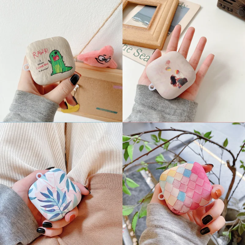 

Leaf Crystal stickers Earphone Case For oppo enco w51 fish scale Cases Hard PC Bluetooth Headset Box Protector Cover With Hook