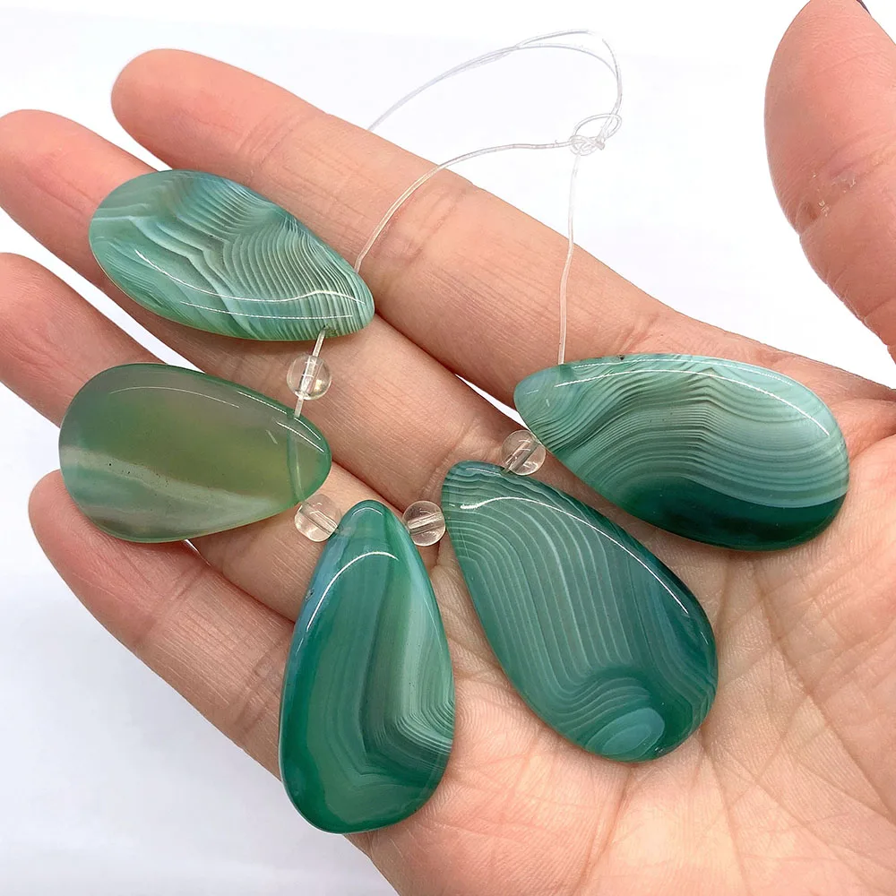 5pcs/bag Natural Stone Green Agate Beads Drop-shaped Jewelry Necklace Making DIY Charm Ladies Jewelry Necklace Accessories Gift