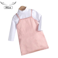 girls long sleeved bottoming shirt pink striped striped suspender skirt two piece suit kids boutique clothing wholesale