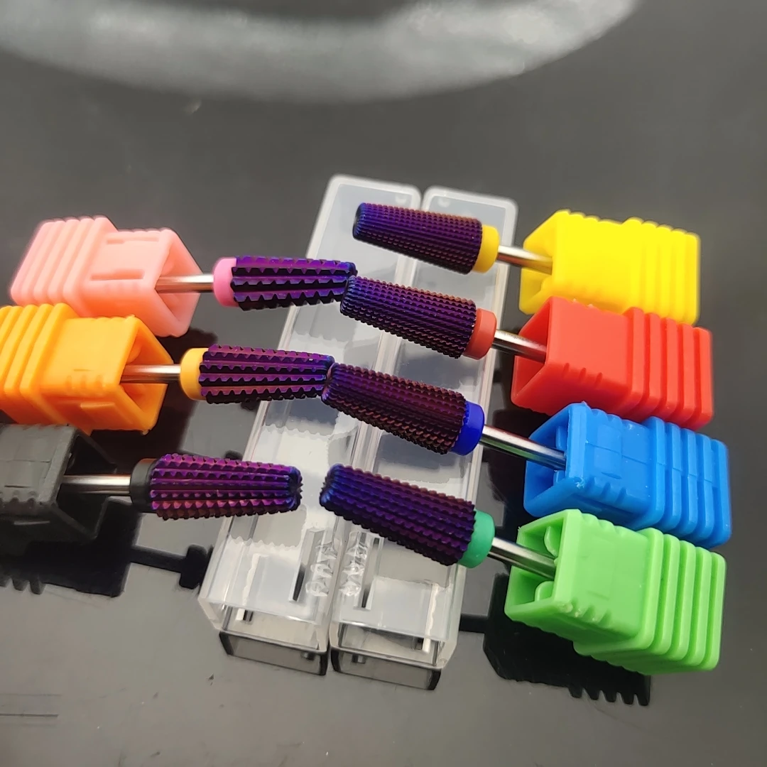 New Purple Plated 5 in 1 Carbide Nail Drill Bits With Cut 2-Way Drills Tapered Bit Milling Cutter For Manicure Nails Accessories