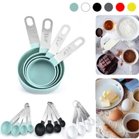 4pcs baking tools kitchen measuring spoon set stainless steel handle measuring cup with scale measuring spoon kitchen gadgets