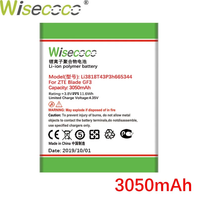 WISECOCO Li3818T43P3h665344 3050 мАч батарея для zte TWM AMAZING A5S Blade GF3 T320 телефон последняя продукция+ номер отслеживания