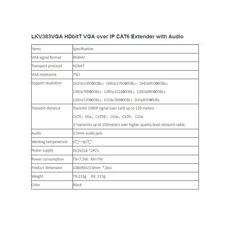 LKV383VGA HDbitT VGA удлинитель по Ethernet UTP Cat5e/6 кабель до 120 м TCP/IP совместимый один ко многим