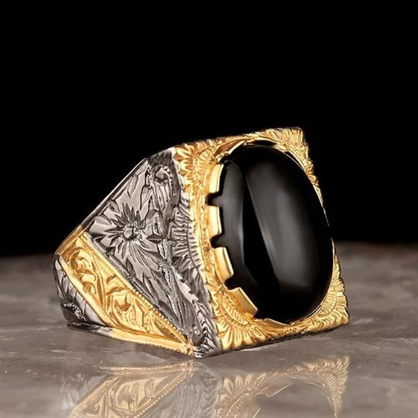

The New Fashion Men's Two-color Square Black Onyx Ring Party Gemstone Rings Engagement Wedding Jewelry Size6-14