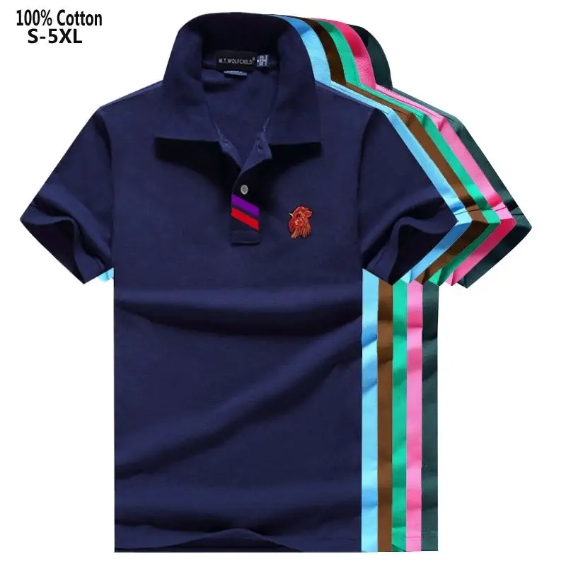 Топ качество 2020 летние мужские рубашки поло с коротким рукавом вышивка 100% хлопок