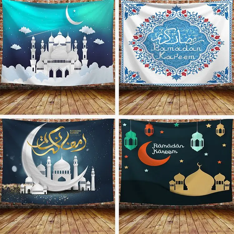 

2021 Muslim Ramadan Festival Decoration Tapestry Background Cloth Moon Wall Hanging Beach Towel RamadanTapestry Home Decor