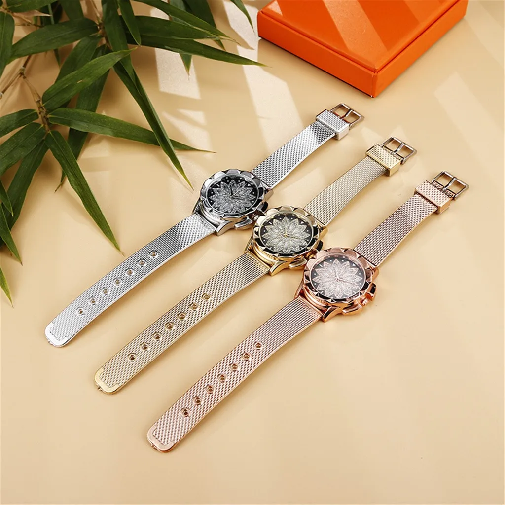 

watch for women Steel Belt Watch Wild Lady Creative Fashion Women watch Rose Gold Flower Rhinestone Watches montre femme