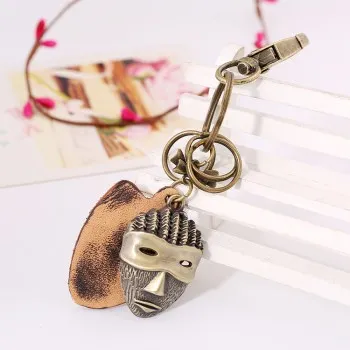 

Creative Gift Car Keychain Retro Punk Bronze Mask Leather Keychain Lady Backpack Pendant K83 Key Chain Anime Keychain