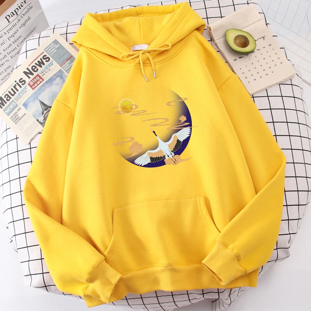 

Горячая Распродажа, теплая брендовая мужская толстовка, красивая футболка с принтом журавлей и Луны, удобные повседневные мужские толстовк...