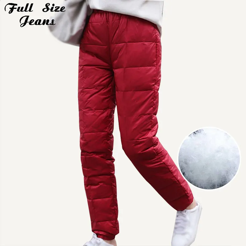 Зимние 90% белые брюки на утином пуху размера плюс 4XL Верхняя одежда с высокой
