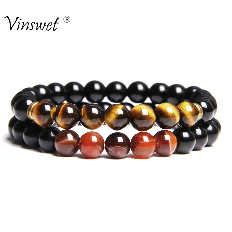 2 шт. браслет для мужчин модные мужские и женские браслеты из натуральных камней