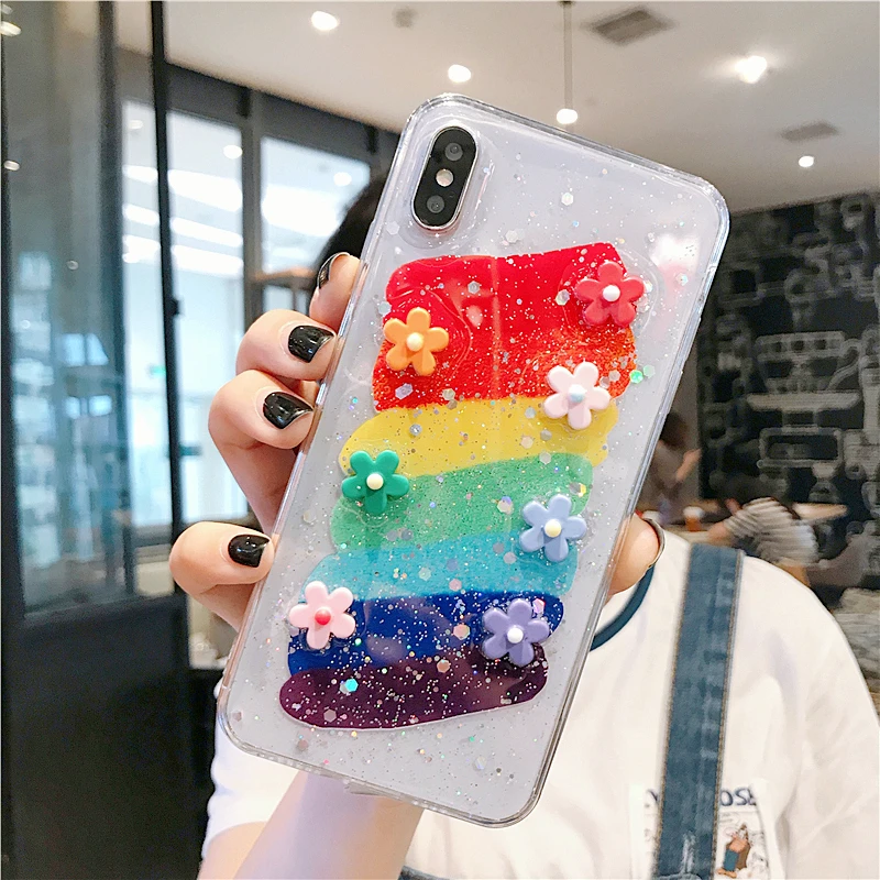 Милый 3D чехол для телефона с радужными цветами iPhone XS Max X XR 7 8 6 6splus цветочный