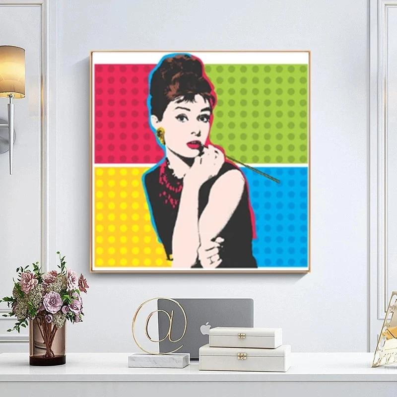 

Famous Andy Warhol Painting Printed on Canvas Audrey Hepburn Portrait Poster Wall Art Pictures for Living Room Home Decoration