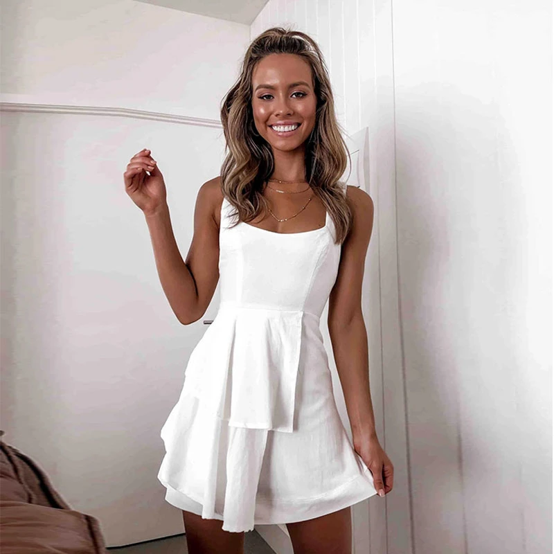Летнее Повседневное платье без рукавов с квадратным воротником Мини вырезами