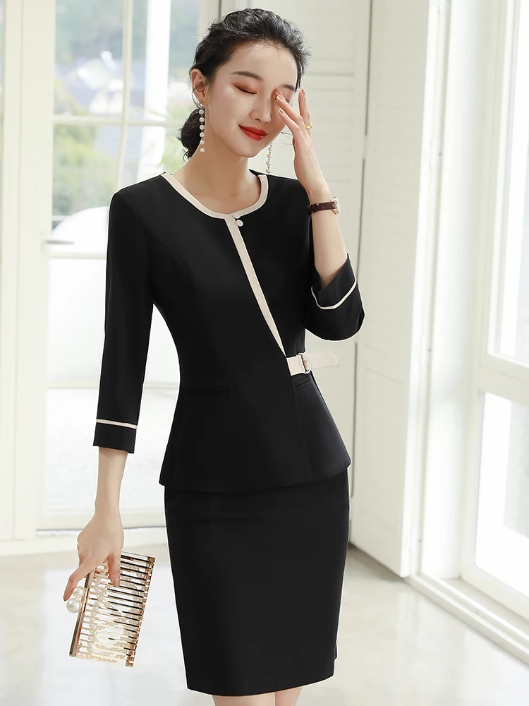

Fashion Women Blazer Suits Black Skirt and Jacket Sets Ladies Work Business Office Uniform Styles