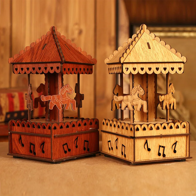 Деревянный карусельная лошадка музыкальная шкатулка Рождество Свадьба День