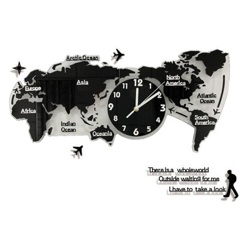 

3D Wall Clock Nordic Modern World Map Living Room Acrylic Mirror Clocks Wall Home Decor Loudspeaker Mute Quartz Watch