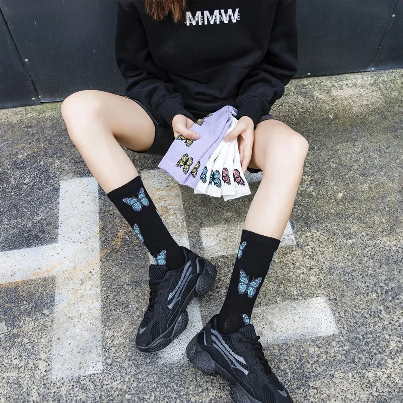 

1/4pair New Butterfly Socks Women Streetwear Harajuku Crew Kawaii Stripe Fashion Ankle Funny Cotton Embroidered Expression