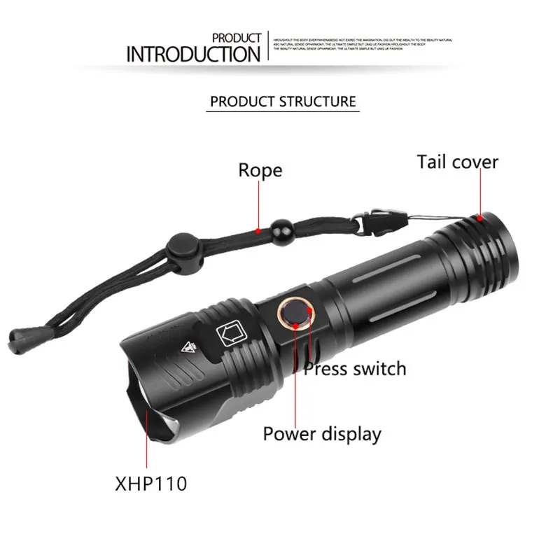 prova d'água, 9 cores, alimentada por 5000mah, bateria 26650, tocha xhp70