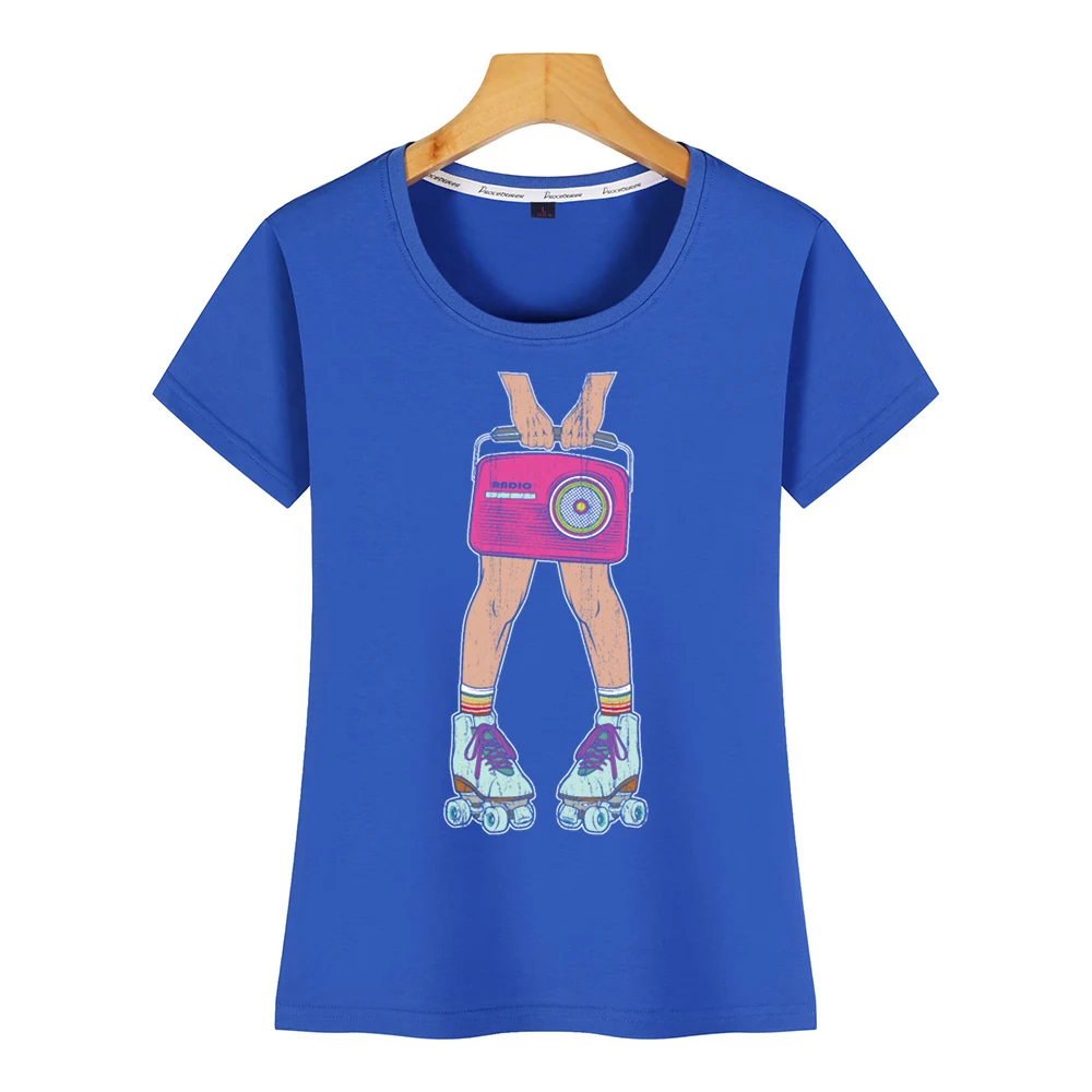 Топы футболки для женщин Роллер Дерби девочек Скейтер Ретро стиль радио модная