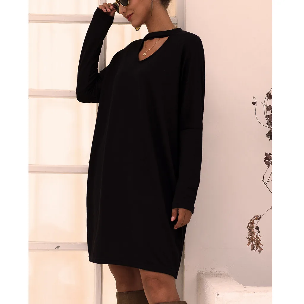 Платье-свитер с длинным рукавом для женщин на осень и зиму свободная туника