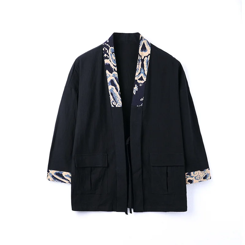 

Fashion Chinese Style Crane Print Hanfu Casual Blouse Japanese Kimono Cotton Linen Cardigan Robe Men Tai Chi Kung Fu Tops Shirts