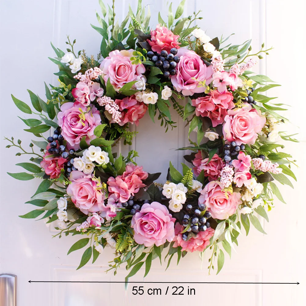 

22'' Rose Wreath Large Rustic Farmhouse Decorative Artificial Flower Wreath Floral Wreath for Front Door Window Wedding Indoor