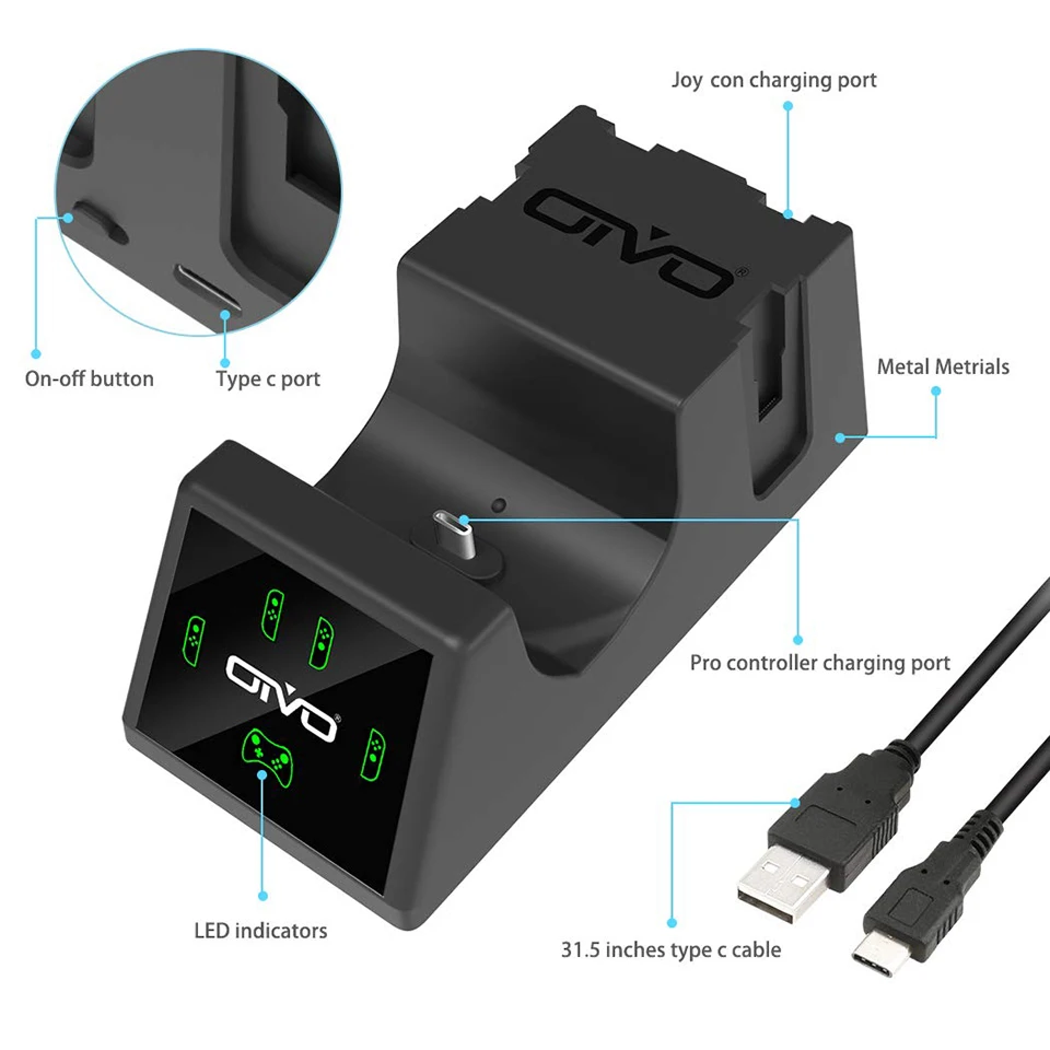 OIVO 5 в 1 контроллер зарядная док станция для Nintendo Switch Pro & 4 Joy con Зарядное устройство