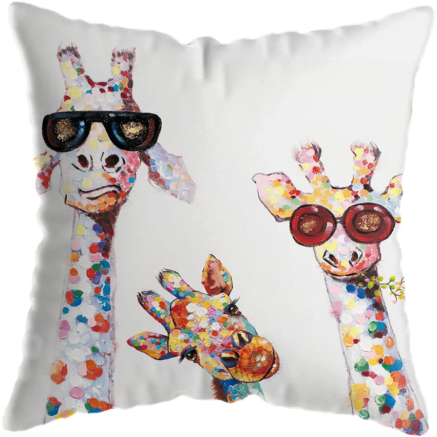 

Graffiti Giraffe Family Picture Pillowcase Pillowslip Cartoon Giraffe Pillow Cover Sofa Bedroom Office Car Seat Home Decoration