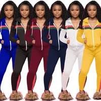womens stitching leisure sports hooded two piece casual tracksuit zipper top pencil pants joggers club outfits wholesale lots