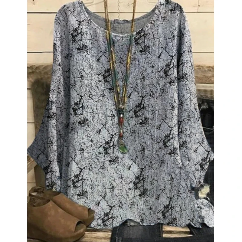 

Lugentolo Vintage Long Sleeve Tops for Women Fall Fashion Print Round Neck Large Size Loose Shirts for Women