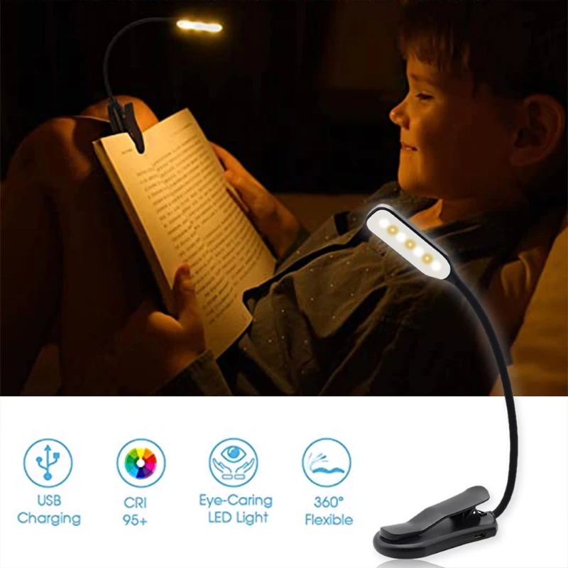

583A Rechargeable Book Light for Many Hours LED Reading Lamp With 3 Brightness Colors