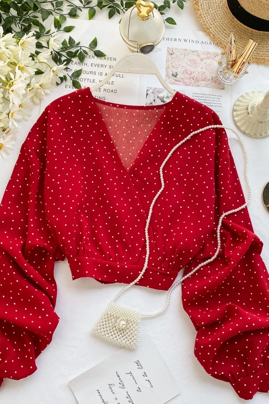 2019 Новая модная женская одежда осенняя рубашка с v образным вырезом и пышными