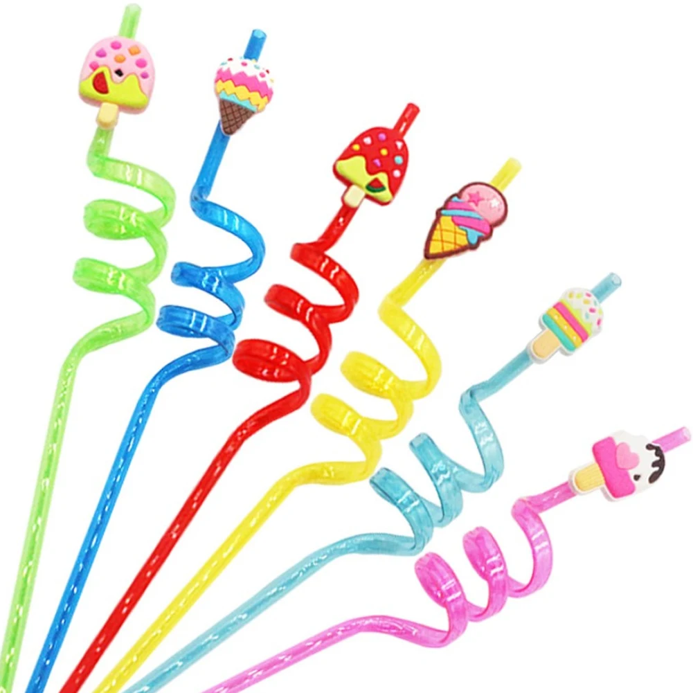 24 шт. гибкие одноразовая трубочка для питья комплект с рисунком мороженое