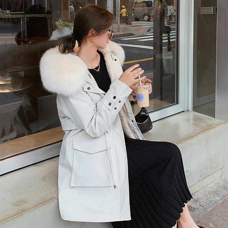 Новинка 2021 модная теплая пуховая парка с капюшоном и меховой подкладкой из