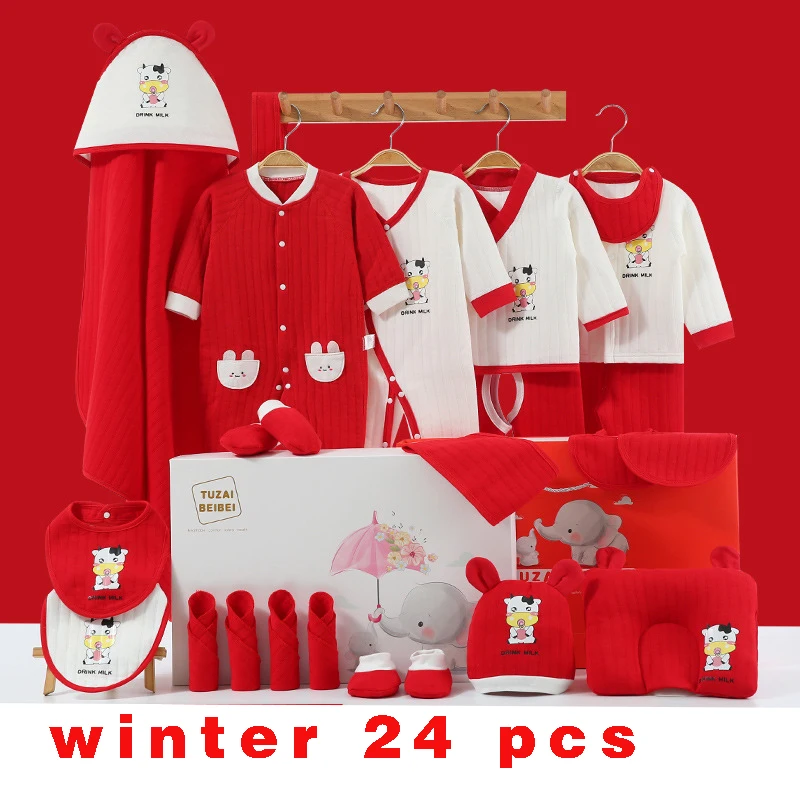 24 Pcs Baby Boy Clothing Set Soft Cotton Infant Clothing Suit Baby Girl Clothes Outfits with Pillow Hat Bib CBX020