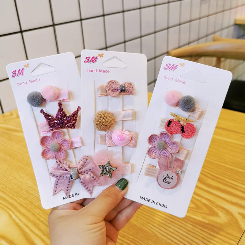 4 Piece Korean Fashion Children's Hairpins Hairpins Sweet Cute Girl Princess Cartoon Flower Bow Duckbill Clip Hair Accessories