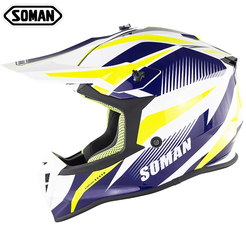 White Yellow Blue Soman шлем для мотокросса по бездорожью Casco Abs мотоциклетный шлем для мотоцикла мотоциклетный шлем для мотоциклистов Casco De Motocicleta Motorsiklet Cascos - Цвет: White Yellow Blue