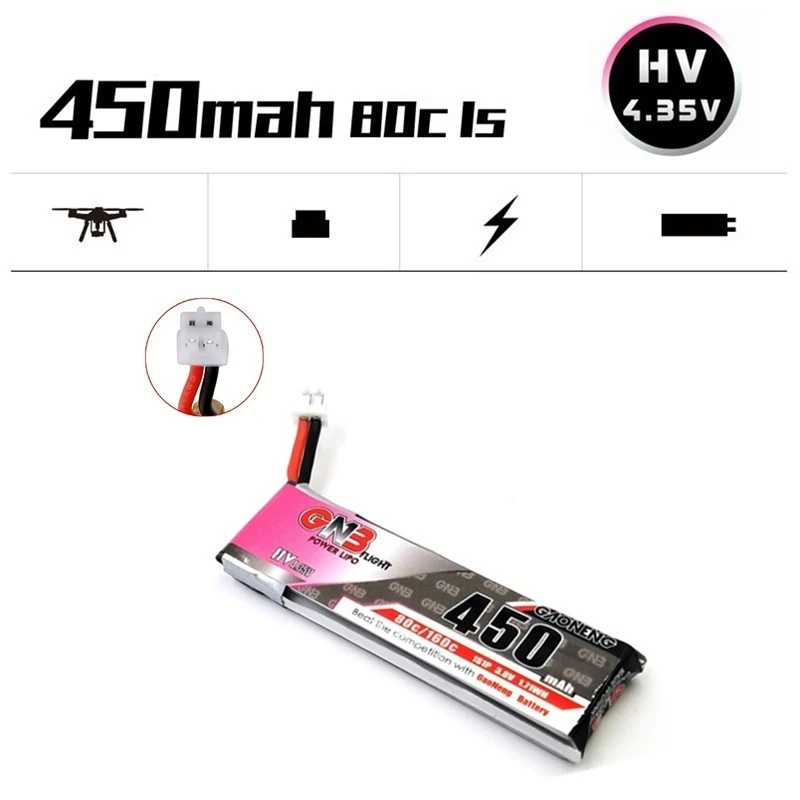 

1 шт. GNB 1S HV 3,8 в 450 мА · ч 80C MAX 160C 4,35 в FPV Lipo аккумулятор с разъемом PH2.0 для RC FPV Racing Drone запасные части Аксессуары