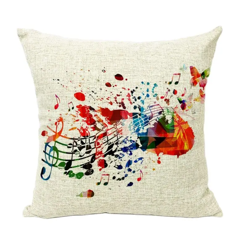 Нарисованные музыкальные элементы гитара рог и ноты украшение для концерта место подушка Чехол 45*45 см