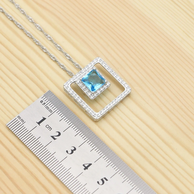 Комплект ювелирных изделий из серебра 925 пробы с квадратным кулоном и кольцом