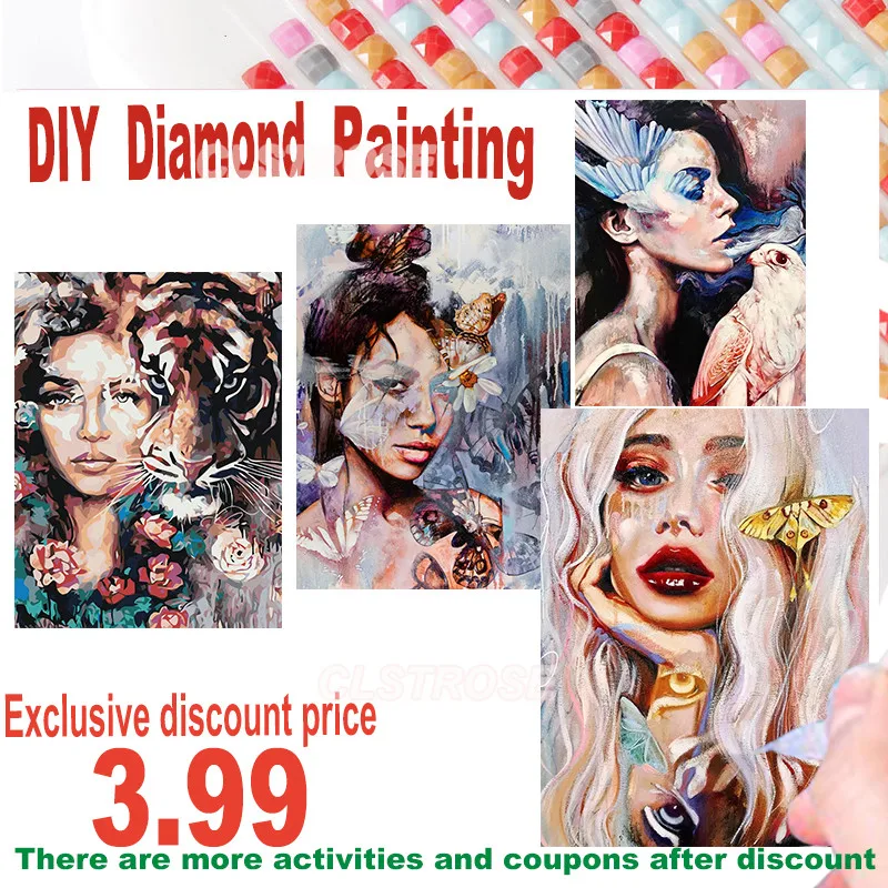 

Figure Diamond Painting Cross Stitch Kit Girl with A Butterfly On White Hair Customizable Wall Art for Bedroom and Living Room