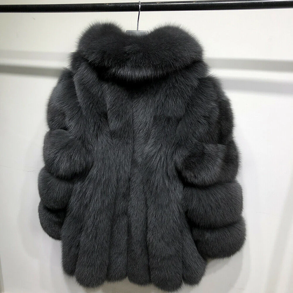Mid-length Natural Fox Fur Coats with Lapel Collar 2022 New Trendy Genuine Full Pelt Fox Fur Jacket Luxury Woman Fur Overcoats
