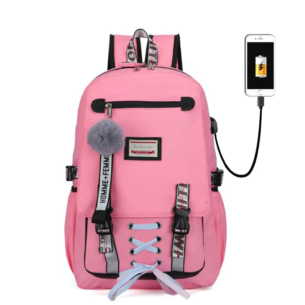 Школьные портфели для девочек и мальчиков, большие модные сумки с ленточным бантом и USB-принтом для подростков