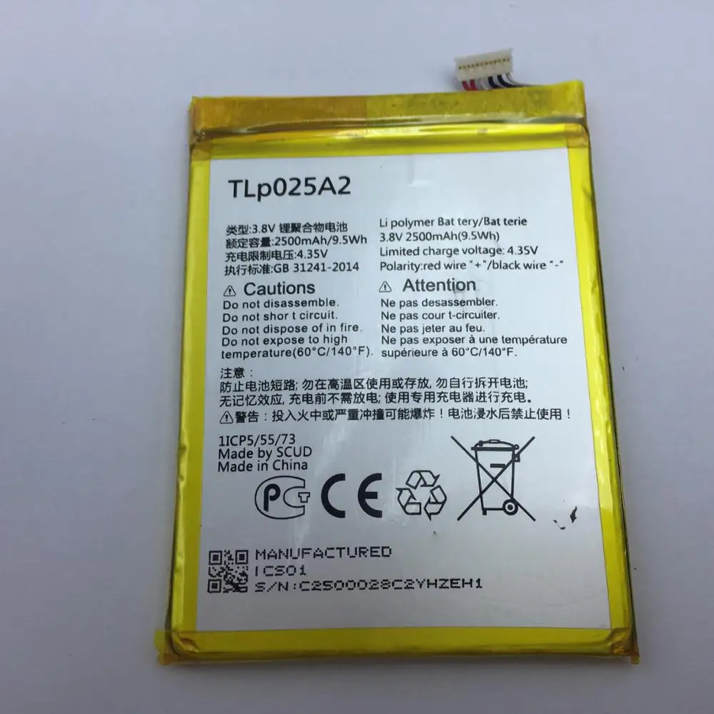 

TLp025A2 2500mAh Battery For Alcatel One Touch Onetouch POP C9 Dual 7047D Idol X Plus OT 6043D 8000D 8008D TCL S960